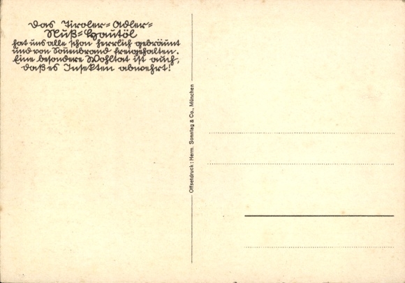 Postcard advertising, Tyrolean brown by Tyrolean Eagle nut oil, skin oil