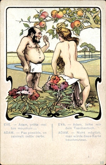 Chromo-Litho Adam and Eve, lend me your handkerchief