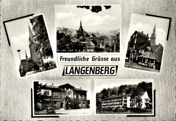 Ak Langenberg in Westfalen, Kirche, Ortsansicht, Mellerstraße, Altenheim, Bahnhof