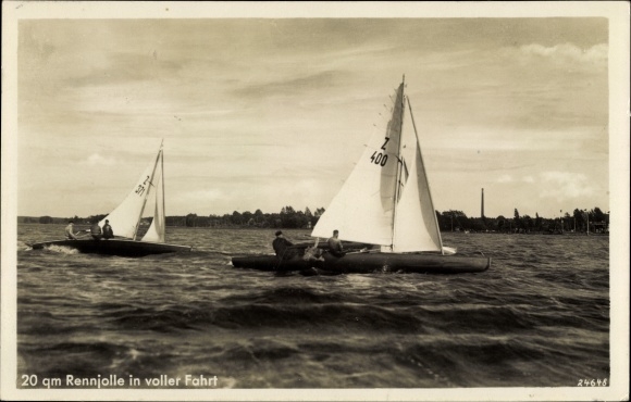 Postcard Steinhude Wunstorf in Lower Saxony, racing dinghy at full speed, Steinhuder Meer