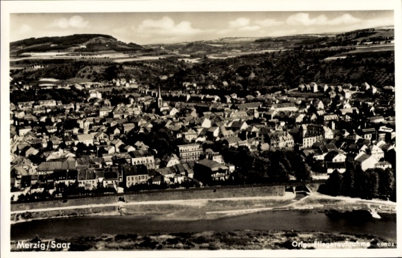 Postcard Merzig on the Saar, aerial photograph