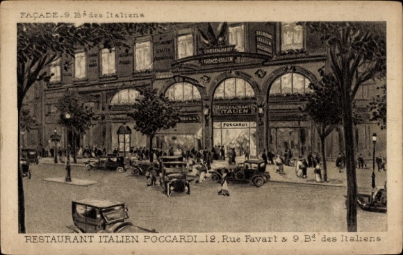 Ak Paris II, Boulevard des Italiens, Italiaans restaurant Poccardi, Rue Favart