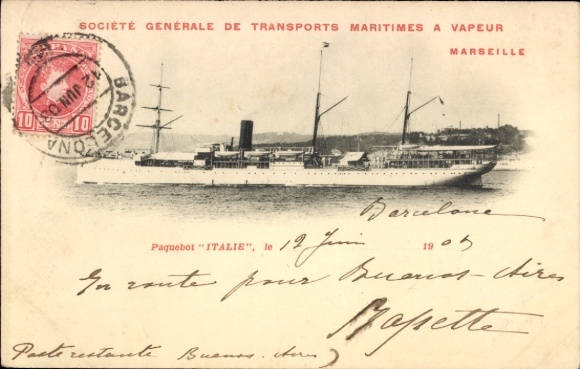 Ak Paquebot Italie, Société Générale des Transports Maritimes a Vapeur, Marseille