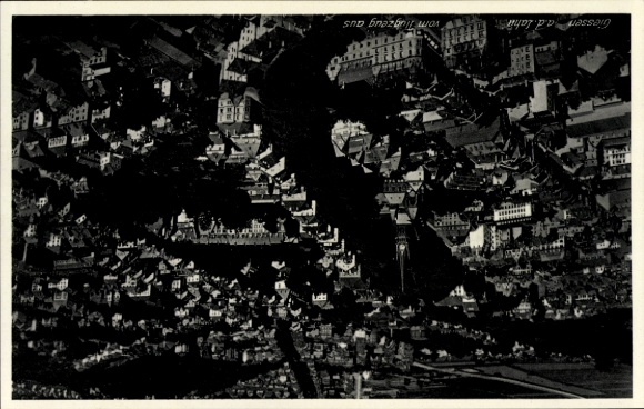Postcard Gießen an der Lahn Hesse, aerial view of cityscape, many roofs and buildings