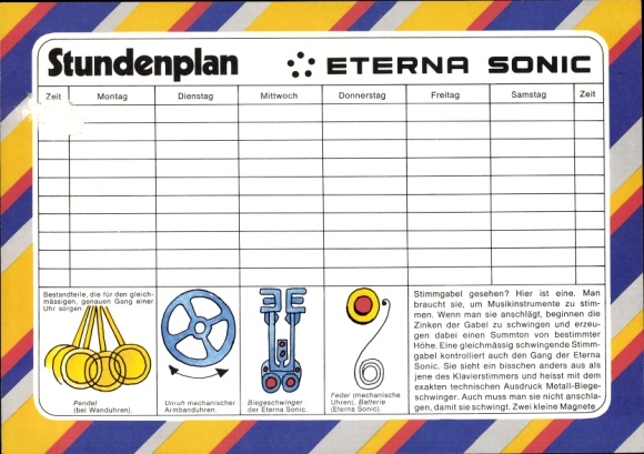 Timetable ETERNA Sonic clock, Vogel clocks, Brilon around 1970