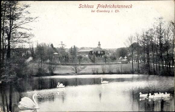 Postcard Friedrichstanneck Eisenberg in Thuringia, Friedrichstanneck Castle, near swans, pond, country