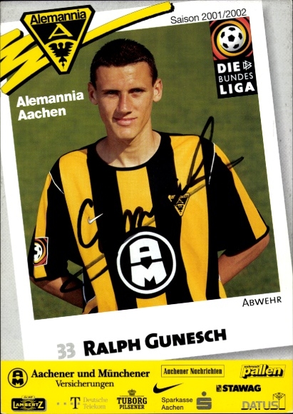Autogrammkarte Fußballer Ralph Gunesch, Alemannia Aachen, Autogramm
