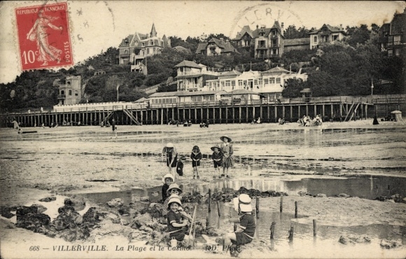 Postcard Villerville Calvados, beach, casino