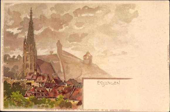 Artist Chromo-Litho Schmohl, P., Esslingen am Neckar Baden Württemberg, church