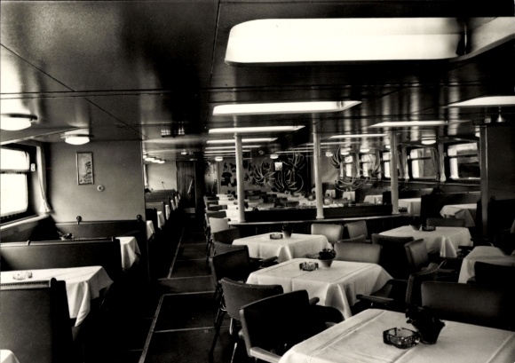 Postcard Weiße Flotte Berlin, luxury passenger ship, dining salon, interior view