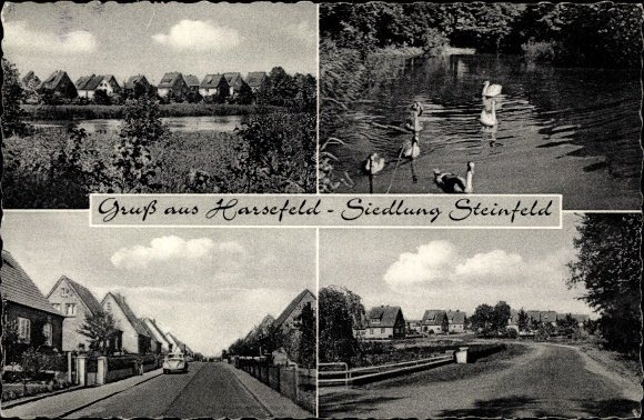 Ak Harsefeld in de wijk Stade, nederzetting Steinfeld, uitzicht op de stad, straatgedeelte