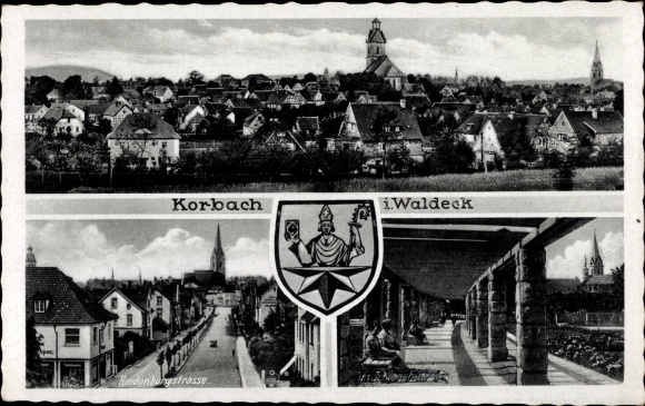 PC Korbach in Hessen, Panorama, Hindenburgstrasse, coat of arms