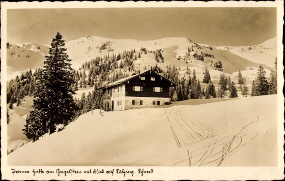 Postcard Sachrang Aschau im Chiemgau Oberbayern, Priener Hütte am Geigelstein, winter