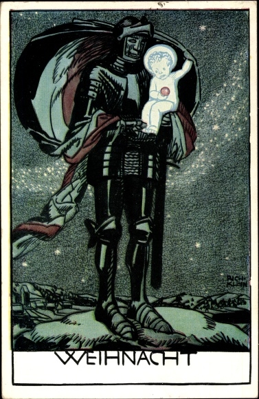 Artist PC Klein, Rich., War Christmas, German knight with Jesus child, 1. WW