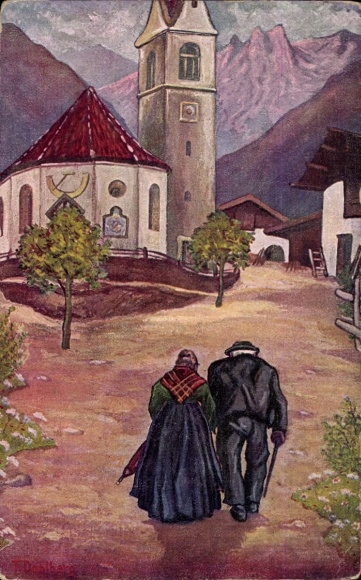 Künstler Ak Dahlberg, T., Kirchgang