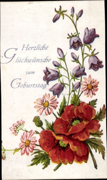 Postcard Congratulations Birthday, Flowers, Poppy