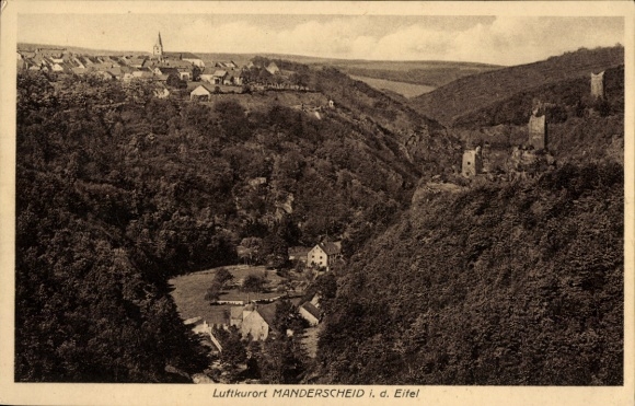 Ak Manderscheid in der Eifel, Luftkurort  Eifel, hügelige Landschaft, Dörfer, Burgruinen