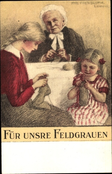 Artist PC Heydenbluth, for our field gray, women knit, Red Cross