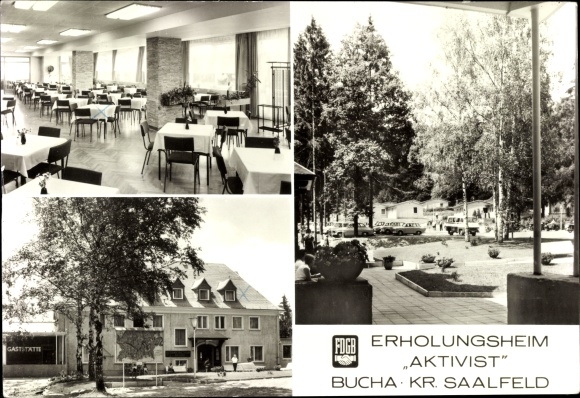 Ak Bucha Unterwellenborn in Thüringen, FDGB Erholungsheim Aktivist, Bungalows, Speisesaal
