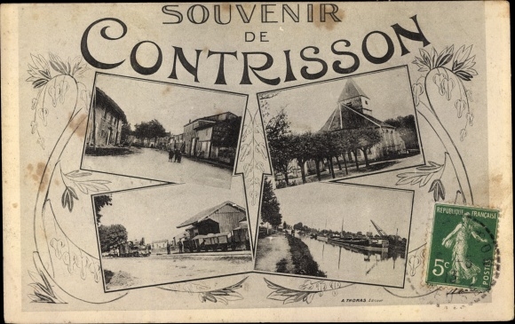 Postcard Contrisson Meuse, A Corner, Church, Canal, Station