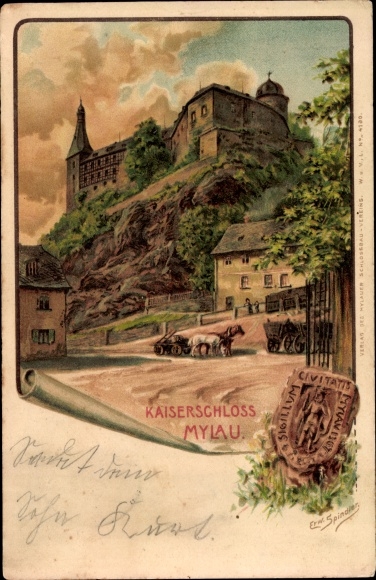 Artist Chromo-Litho Spindler, Erwin, Mylau in the Vogtland, View of the Imperial Palace