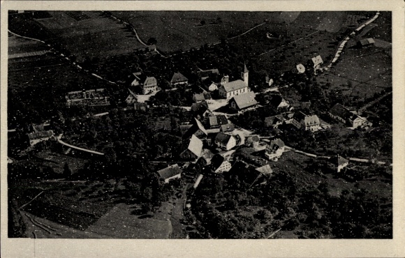 Postcard Schlier in Württemberg, aerial photograph of village view in black and white