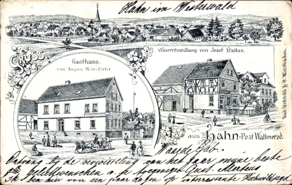litho Hahn am See Wallmerod, goederenwinkel, herberg August Wörsdörfer