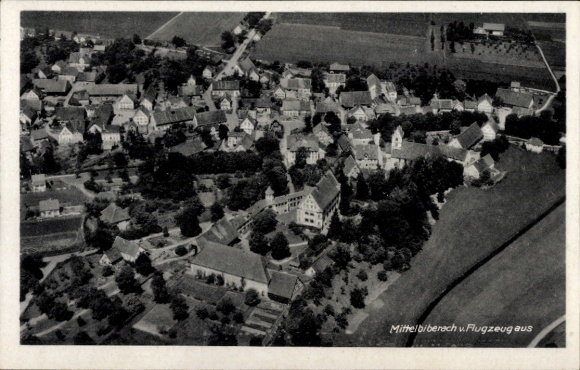 Postcard Mittelbiberach in Upper Swabia, aerial photograph