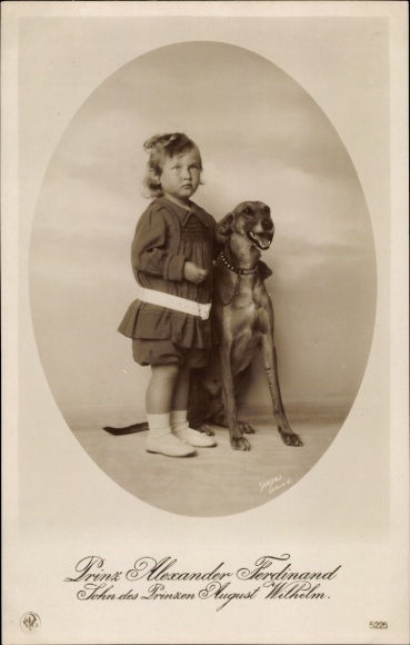 Ak Prins Alexander Ferdinand van Pruisen, portret met hond