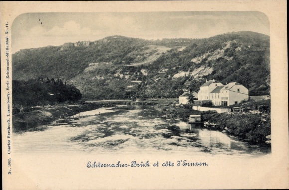 Postcard Echternacherbrück in the Eifel, town view, river
