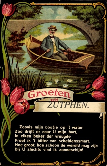 Wiersz passe-partout KP Zutphen Gelderland, Pozdrowienia od, Człowiek w łodzi wiosłowej