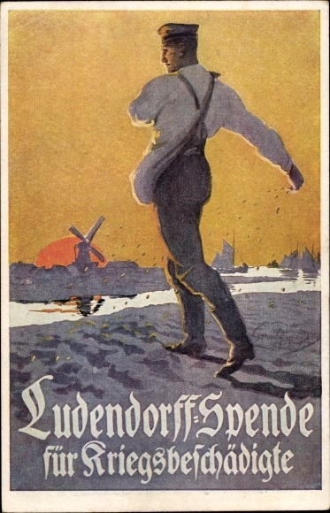 Artist PC Ludendorff donation for war invalids, sowers, veterans at field work, I. WK