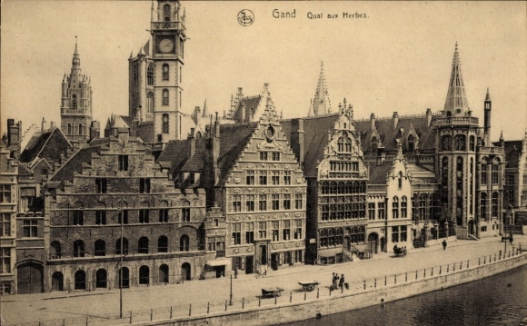 Ak Gand Gent Oost-Vlaanderen, Qual aux Herbes, gebouw, waterkant