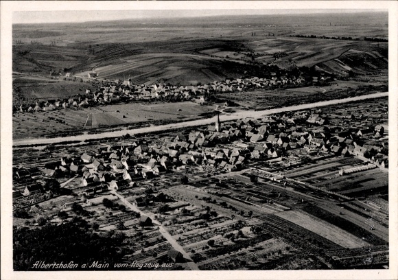 Postcard Albertshofen am Main Lower Franconia Bavaria, aerial photograph