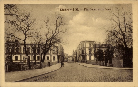 Ak Güstrow in Mecklenburg, Pferdemarkt Brücke