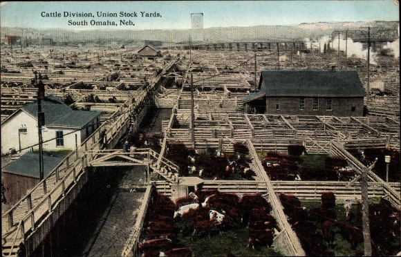 Ak Omaha Nebraska USA, Union Stock Yards, slachthuis, kraal