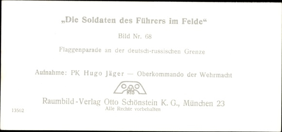 Stereo spatial image photo &quot;The Fuhrer&#39;s Soldiers in the Field&quot;, No. 68; Flag parade, German Russian border
