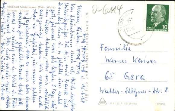 Postcard Schönbrunn Schleusegrund in the Thuringian Forest, Eisfelder Straße