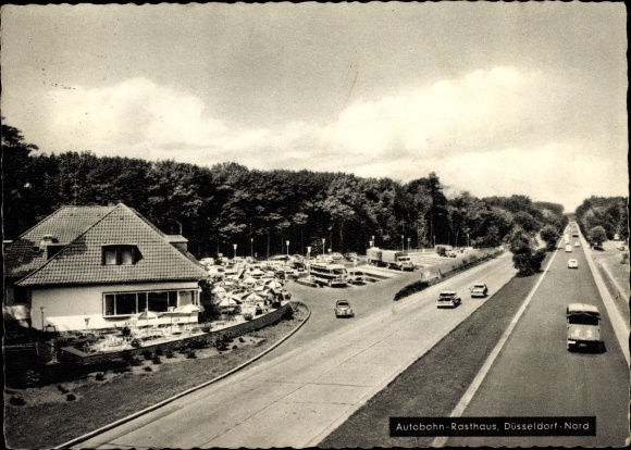 Ak Düsseldorf Nord, Blick auf das Autobahn Rasthaus