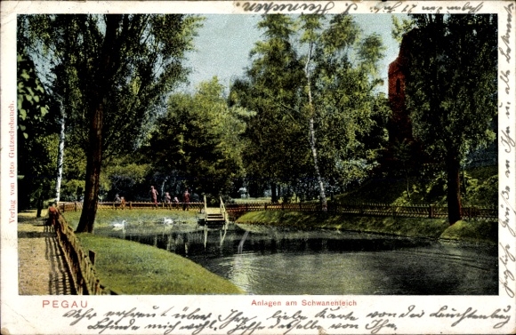 Postcard Pegau in Saxony, Schwanenteich