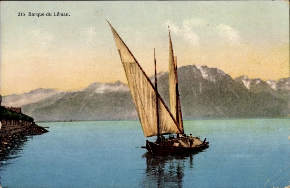 Postcard Lac Leman, sailboat