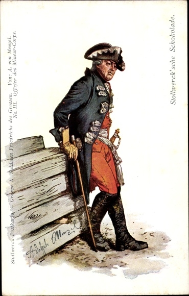 Künstler Ak Menzel, Adolph, Stollwerck Schokolade, Offizier, Mineur Korps