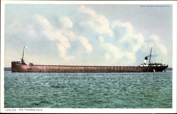 Postcard river steamer, cargo ship SS Thomas Cole