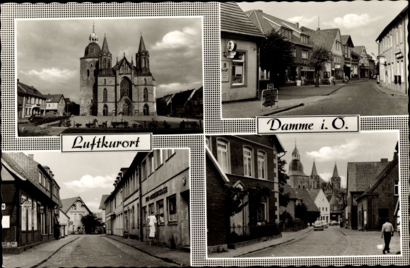Ak Damme am Dümmer See Niedersachsen, Kirche, Straßenpartien