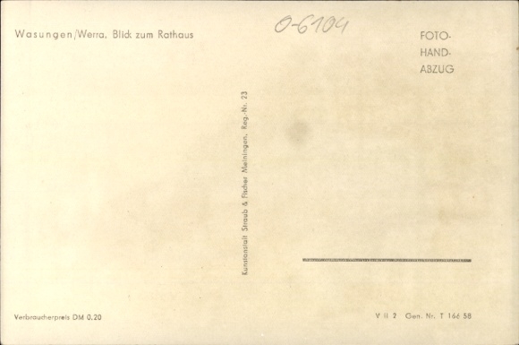 Postcard Wasungen in the Thuringian Forest, Town Hall, Street Section