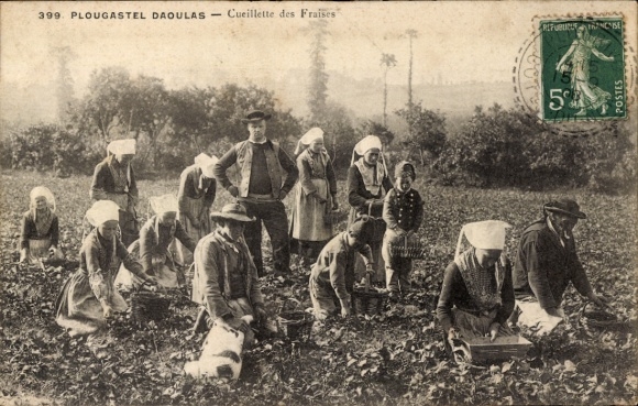 Postcard Plougastel Doulas, strawberry cuilette