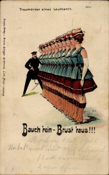 Litho Traumbilder eines Leutnants, Bauch rein, Brust raus, Frauen in Uniform, Bürger & Ottilie 6045