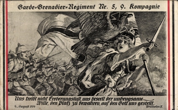 Künstler Ak Garde Grenadier Regiment Nr. 5, 9. Kompagnie, Zitat Wilhelm II, Germania