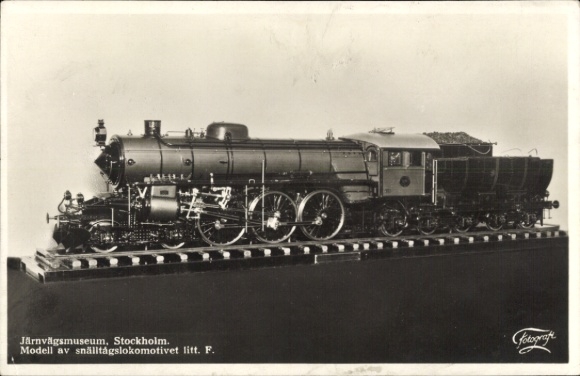 Postcard Swedish Railway, steam locomotive, model