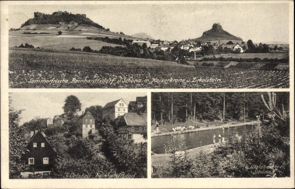 Ak Reinhardtsdorf Schöna in Saksen, Kaiserkrone, Zirkelstein, Waldbad